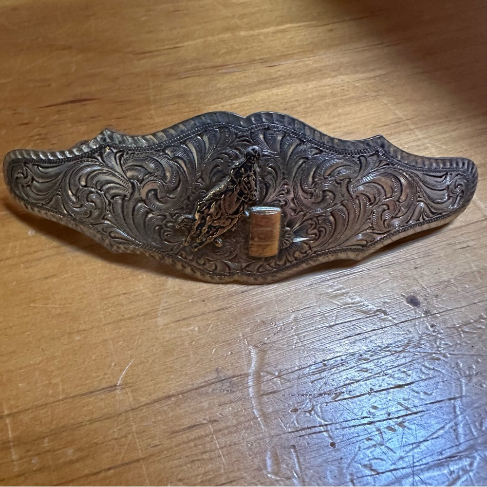 Barrel racer, sterling silver barrette. Made by GIST silversmiths.